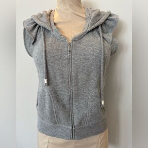 Vintage Juicy Couture Y2K Gray Ruffle Sleeveless Track Vest Zipped Hoodie Sz S